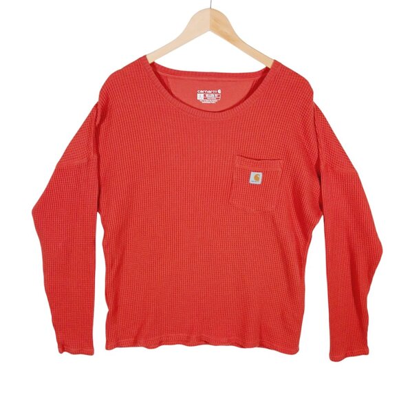 Carhartt Tops - Carhartt, Relaxed Fit Waffle Thermal Long Sleeve, Front Pocket w/ Logo, L 12/14